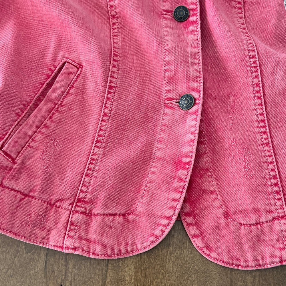Distressed Faded Red Jean Jacket - Picture 5 of 11